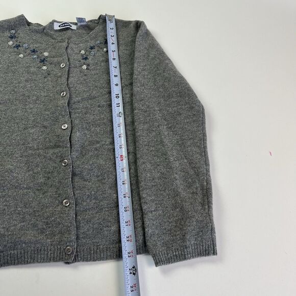 Old Navy Y2K Wool Floral Embroidered Cardigan XL Gray Boxy Cottagecore Cozy Knit - Picture 7 of 8